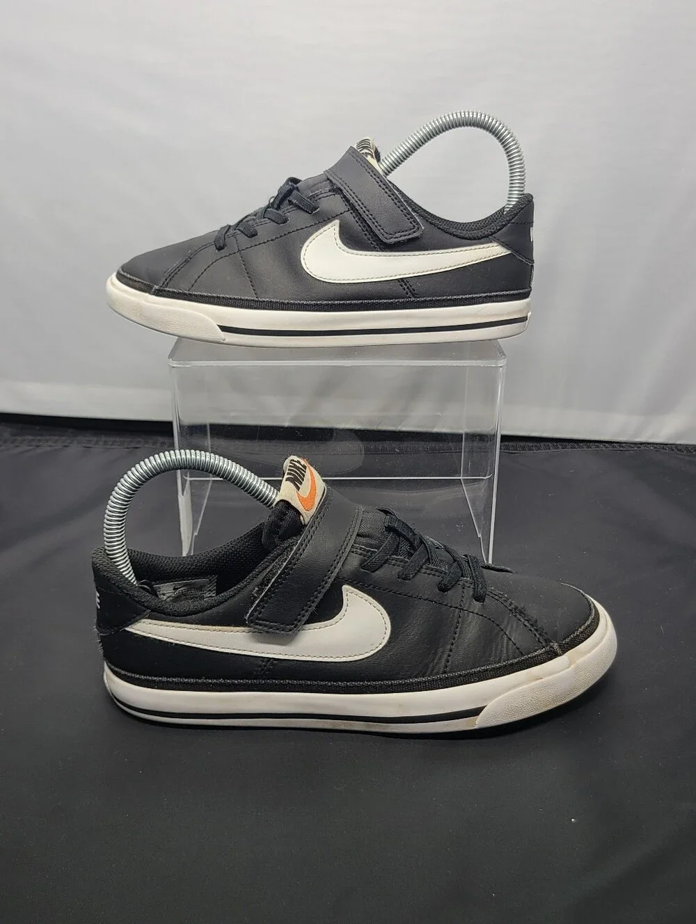 Nike Court Legacy Black White Hook and Loop EUC kids Size 3Y